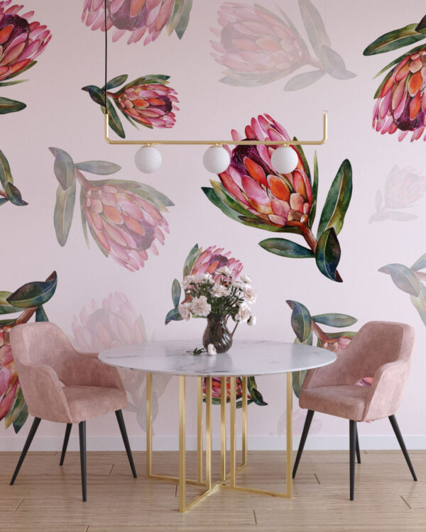 Delicate protea flower wallpaper for the kitchen