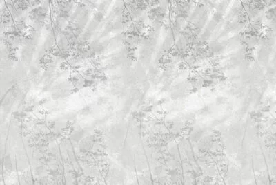 Mysterious forest wall mural with gray tree branches and leaf imprints
