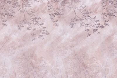 Abstract tree branches and leaves in pink forest wall mural