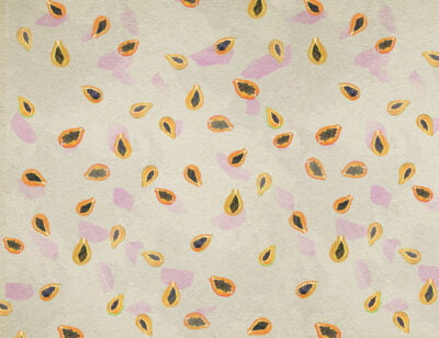 Bright papayas on the beige background patterned wallpaper