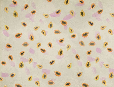 Bright papayas on the beige background patterned wallpaper
