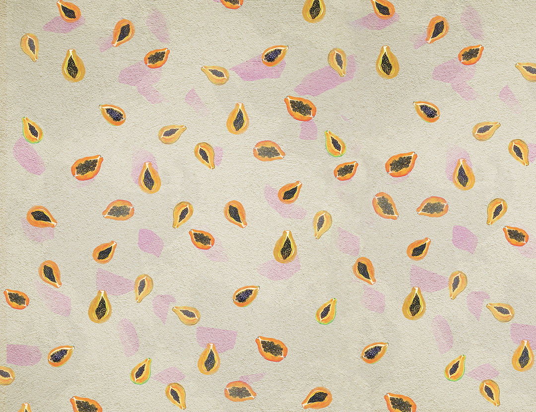 Bright papayas on the beige background patterned wallpaper
