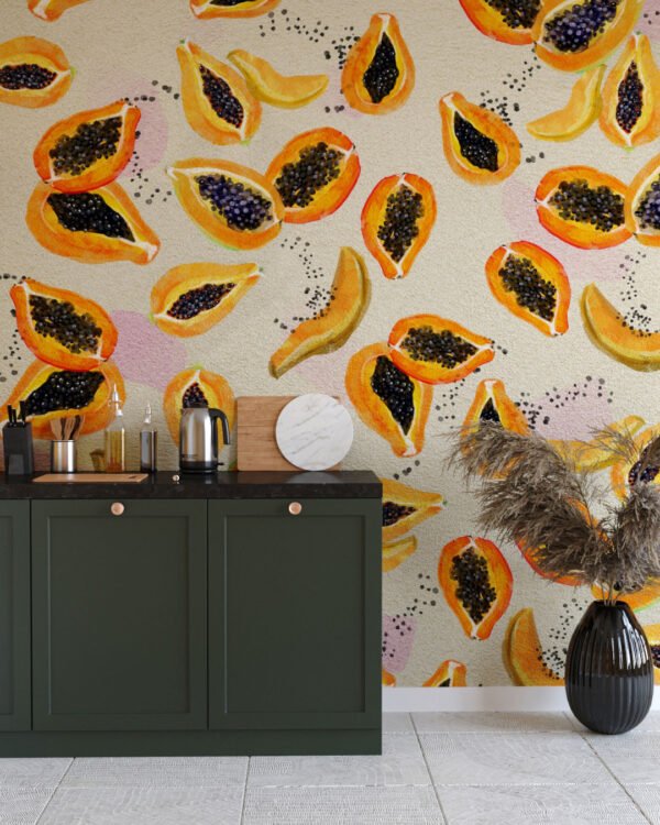 Colorful papaya wall mural for the kitchen