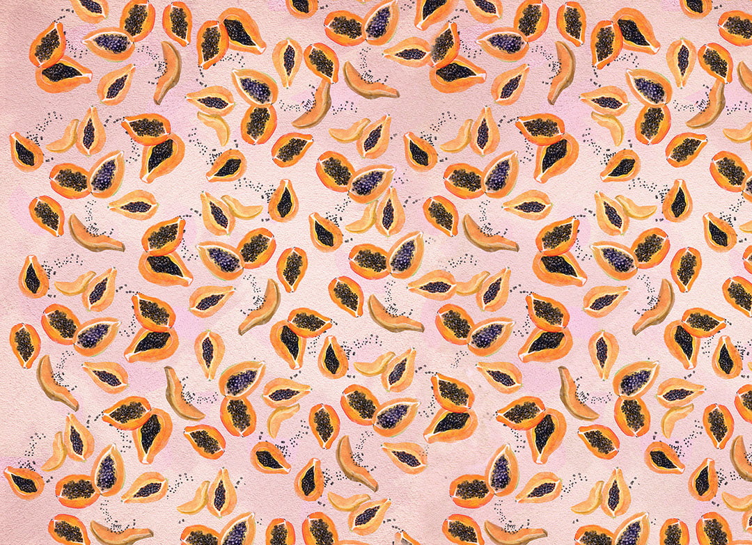 Colorful papaya on the pink background wall mural