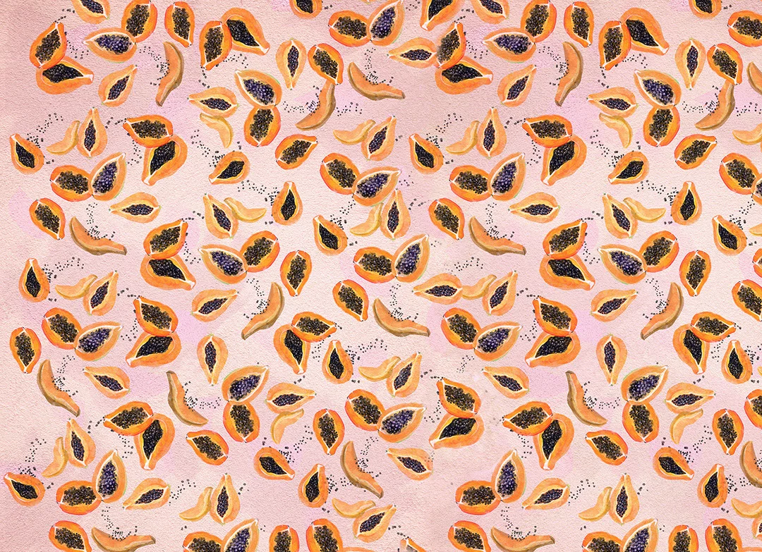 Colorful papaya on the pink background wall mural