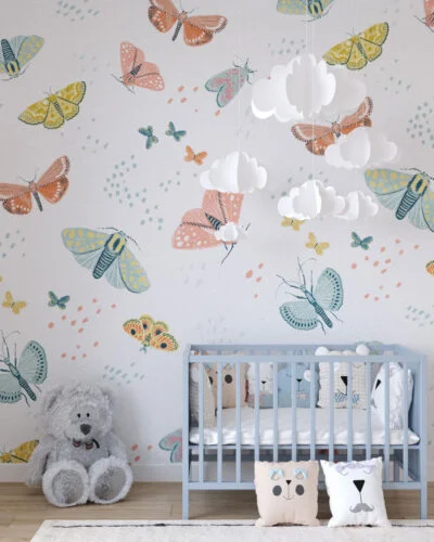 Colorful butterflies patterned wallpaper for a children's room
