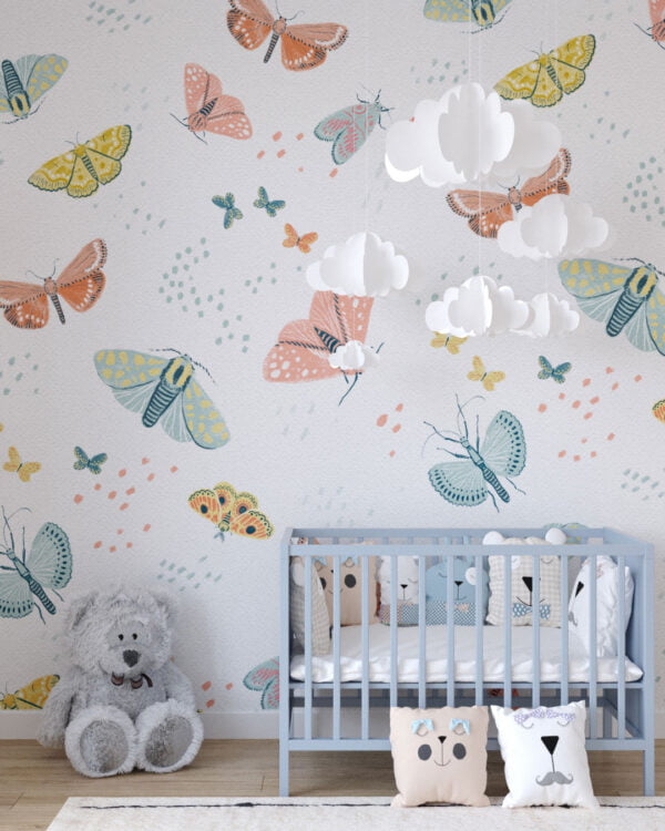 Colorful butterflies patterned wallpaper for a children's room