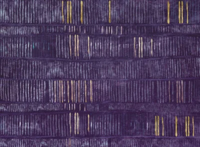 Art wall mural with abstract violet and golden lines