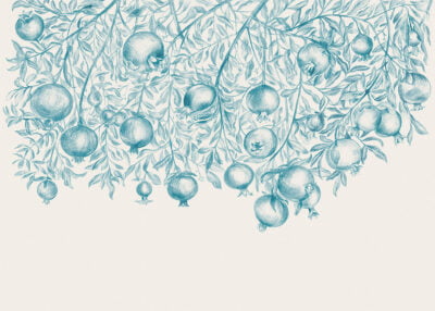 Hand-drawn blue pomegranates on the light background wall mural