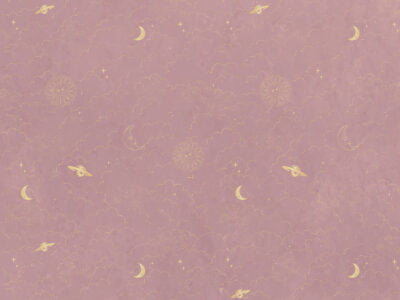 Golden planets and clouds on the pink sky patterned wallpaper