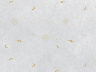 Golden planets and clouds on the milk sky patterned wallpaper