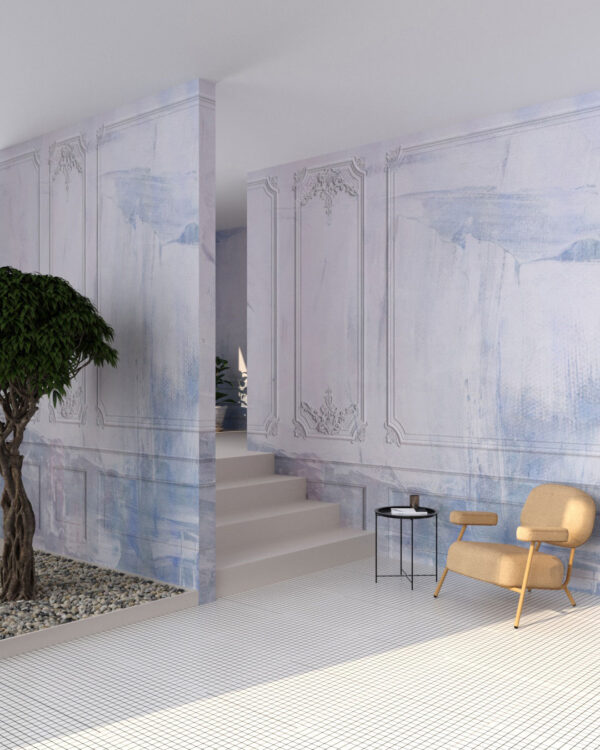 Venetian panels with plaster texture wall mural for the living room