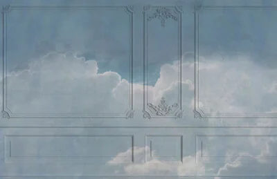 Venetian panels with clouds in the blue sky wall mural