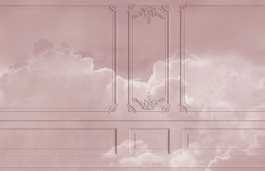 Venetian panels with clouds in the pink sky wall mural