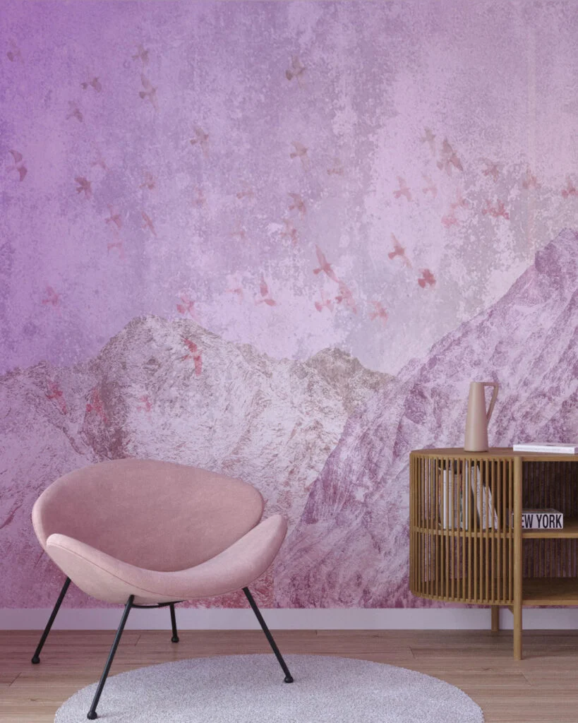 Wall Mural Cordillera for the living room - kith2kin.com Delicate pink winter mountains wall mural for the living room