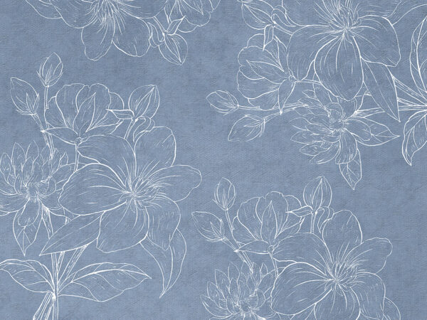 Delicate white graphic flowers of magnolia wall mural