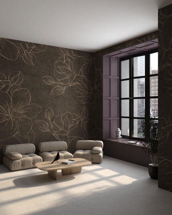 Minimalistic magnolia flowers wall mural for the living room