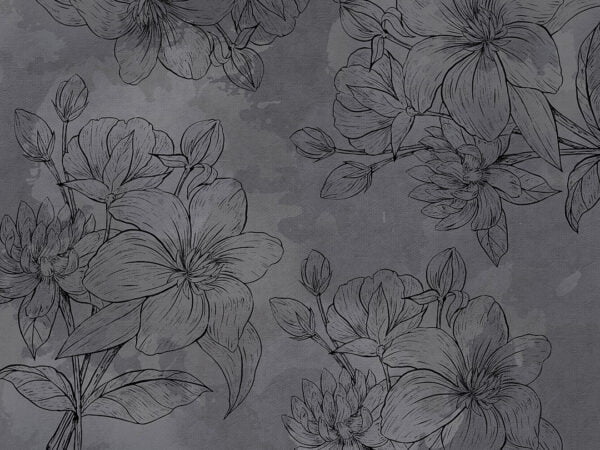 Line-art black magnolia flowers wall mural