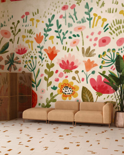 Meadow of colorful flowers wall mural for the living room
