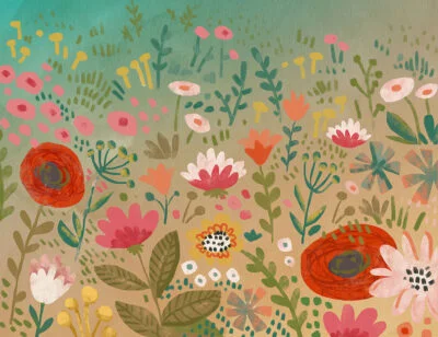 Red poppies and colorful flowers wall mural