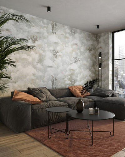 Cupids among the clouds patterned wallpaper for the living room