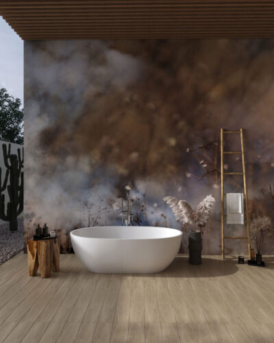 Wildflowers and plants in the haze wall mural for the bathroom