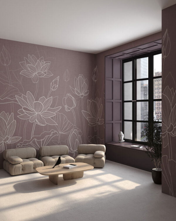 Minimalistic water lotuses wall mural for the living room