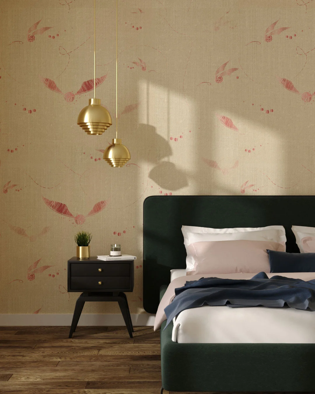 Wall Mural Magic Rose for the bedroom - kith2kin.com Delicate Harry Potter snitches on a beige background patterned wallpaper for the bedroom