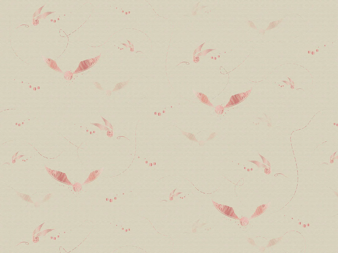 Wall Mural Magic Rose with pattern of pink snitches - kith2kin.com Delicate pink Harry Potter snitches on a beige background patterned wallpaper