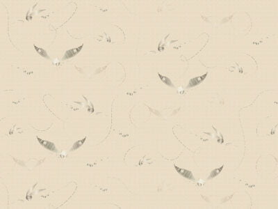 Delicate silver Harry Potter snitches on a beige background patterned wallpaper