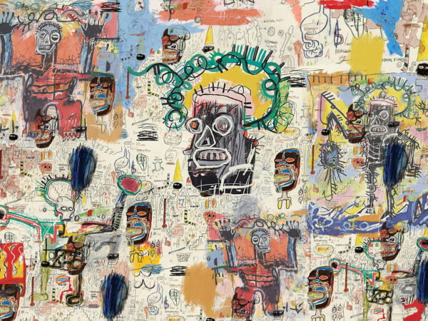 Basquiat style inspired colorful graffiti wall mural