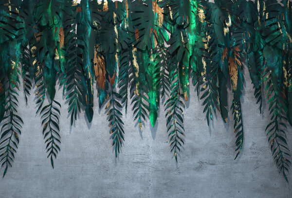 Tropical leaves with gold 3D wall mural