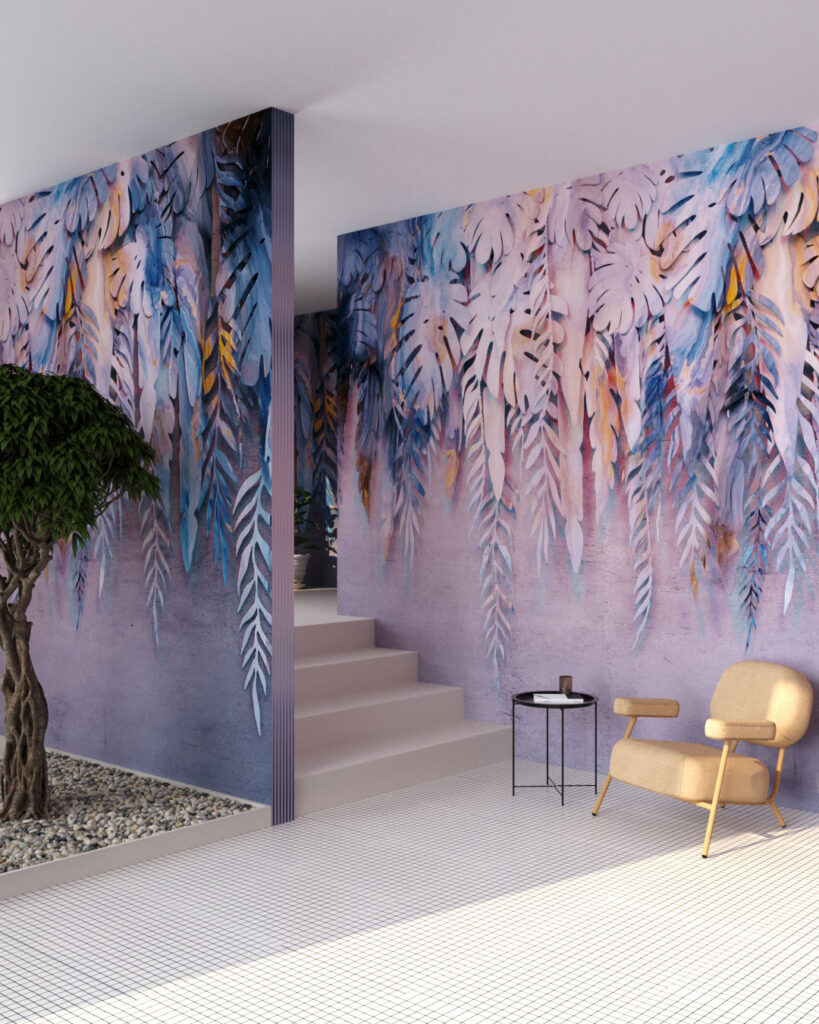 Stone palm leaves 3D wall mural for the living room
