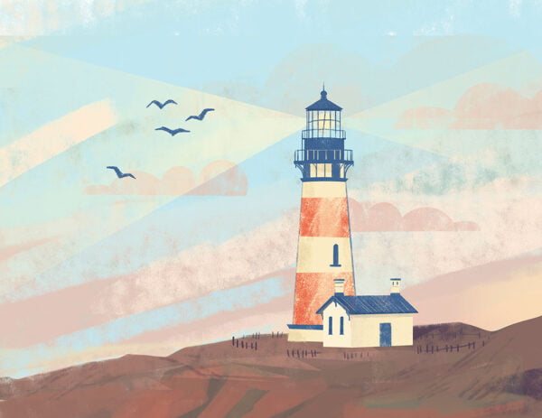 Lighthouse among the picturesque evening landscape wall mural