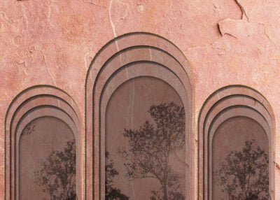 Arches with trees 3D wall mural on a peachy textured background