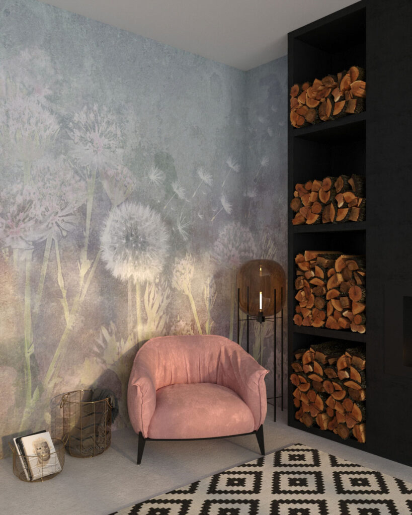 Delicate dandelion flowers wall mural for the living room
