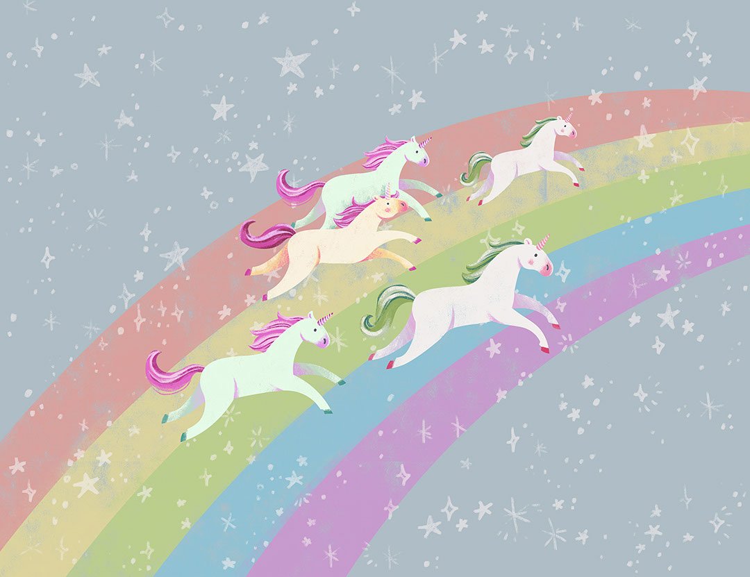 Unicorns on the rainbow kids wall mural