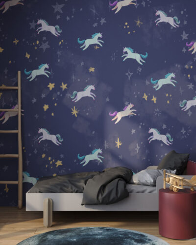 Cute tiny unicorns patterned wallpaper for a children's room