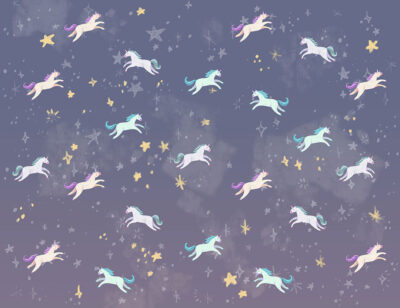 Cute tiny unicorns on a dark sky patterned wallpaper