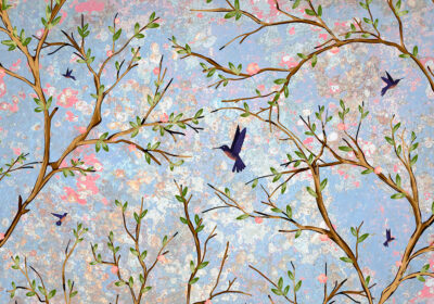 Apple tree branches and birds wall mural