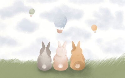 Three rabbits and air balloons wall mural