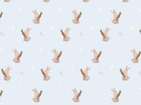 Kids wallpaper with pattern of rabbits and carrots