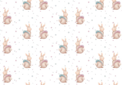 Rabbits in tutus with dots patterned wallpaper