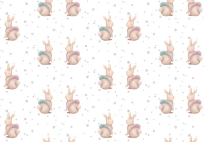 Rabbits in tutus with dots patterned kids wallpaper