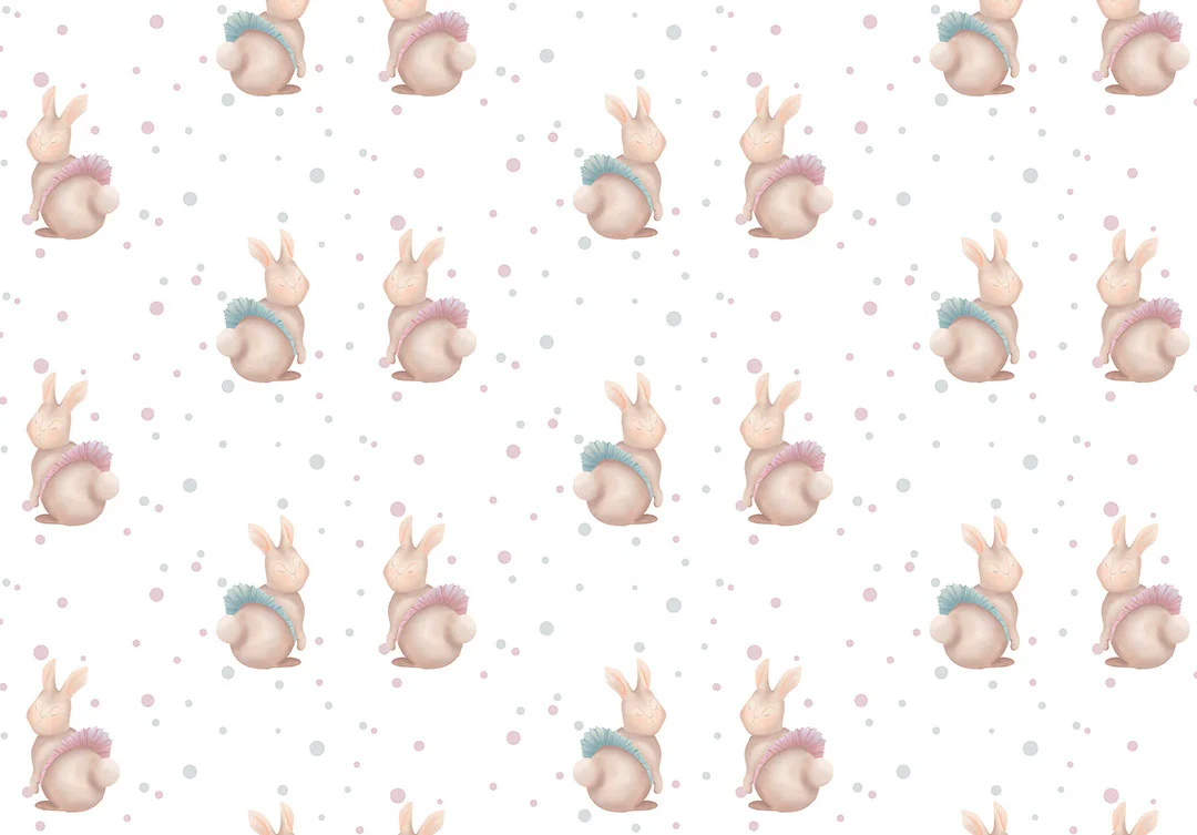 Rabbits in tutus with dots patterned kids wallpaper