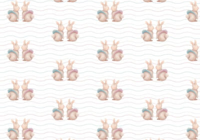 Rabbits in tutus with lines patterned wallpaper