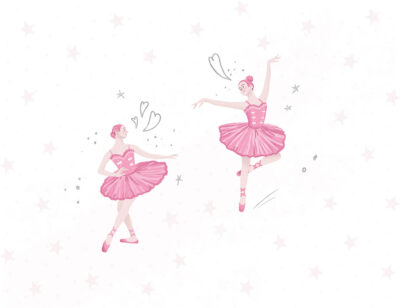 Dance of two ballerinas in pink with stars wall mural