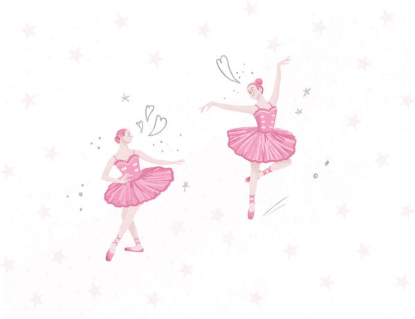 Dance of two ballerinas in pink with stars kids wall mural