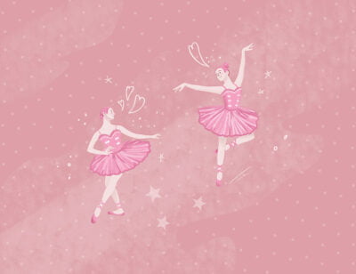 Dance of two ballerinas on the pink background kids wall mural