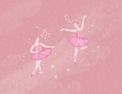 Dance of two ballerinas on the pink background kids wall mural